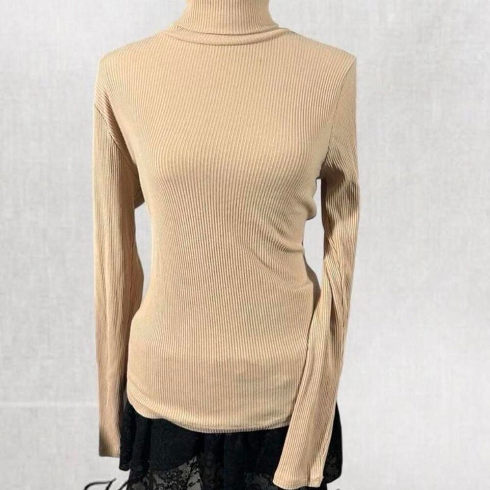 Luxury Fall Fashion Aesthetic Beige Turtle Neck Top